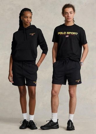 Pantaloni scurți negri Ralph Lauren Polo Sport Fleece pentru bărbați