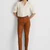 Pantaloni skinny cu talie înaltă din piele Ralph Lauren maro pentru femei Pantaloni skinny cu talie înaltă din piele Ralph Lauren maro pentru femei