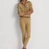 Pantaloni skinny cu talie înaltă, Ralph Lauren, din piele de căprioară, kaki