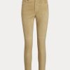 Pantaloni skinny cu talie înaltă, Ralph Lauren, din piele de căprioară, kaki