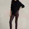 Pantaloni skinny din piele de miel stretch pentru damă, ciocolată, Ralph Lauren
