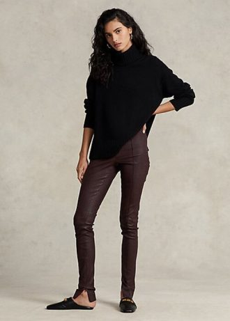 Pantaloni skinny din piele de miel stretch pentru damă, ciocolată, Ralph Lauren Pantaloni skinny din piele de miel stretch pentru damă, ciocolată, Ralph Lauren
