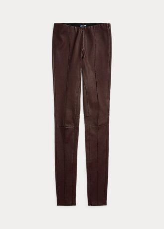 Pantaloni skinny din piele de miel stretch pentru damă, ciocolată, Ralph Lauren Pantaloni skinny din piele de miel stretch pentru damă, ciocolată, Ralph Lauren