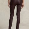 Pantaloni skinny din piele de miel stretch pentru damă, ciocolată, Ralph Lauren