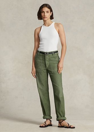 Pantaloni utilitari din bumbac satinat Ralph Lauren pentru femei Olive Pantaloni utilitari din bumbac satinat Ralph Lauren pentru femei Olive