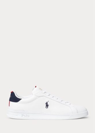 Pantofi albi din piele Ralph Lauren Heritage Court II pentru bărbați