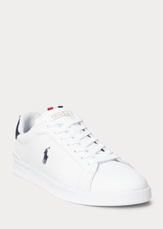 Pantofi albi din piele Ralph Lauren Heritage Court II pentru bărbați
