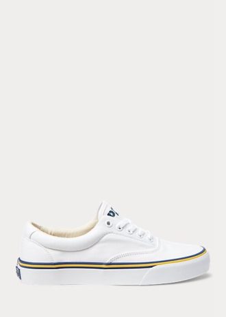 Pantofi albi din pânză de bumbac cu logo Ralph Lauren de damă