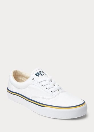 Pantofi albi din pânză de bumbac cu logo Ralph Lauren de damă