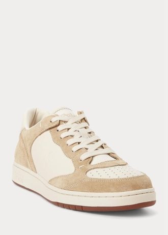 Pantofi bej pentru bărbați Ralph Lauren Court din piele și piele de căprioară