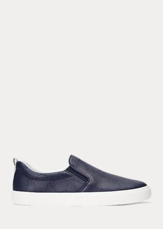 Pantofi cu slip-on din piele cu logo Ralph Lauren Haddley pentru femei bleumarin