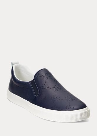 Pantofi cu slip-on din piele cu logo Ralph Lauren Haddley pentru femei bleumarin