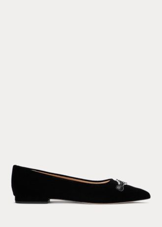 Pantofi de balet din catifea Lilah de damă negri Ralph Lauren