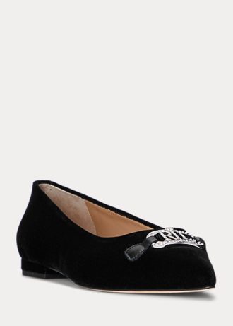 Pantofi de balet din catifea Lilah de damă negri Ralph Lauren