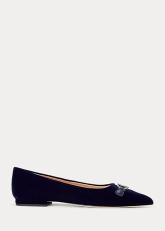 Pantofi de balet din catifea Lilah Ralph Lauren de damă bleumarin