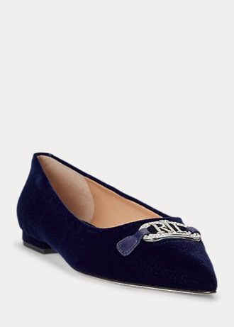 Pantofi de balet din catifea Lilah Ralph Lauren de damă bleumarin