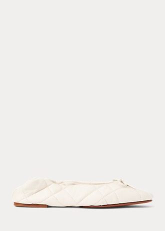 Pantofi de balet din piele de miel matlasată Ralph Lauren de damă crem