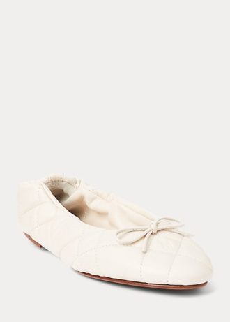 Pantofi de balet din piele de miel matlasată Ralph Lauren de damă crem