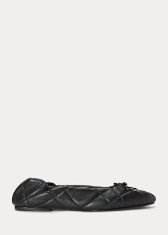 Pantofi de balet din piele de miel matlasată Ralph Lauren de damă negri