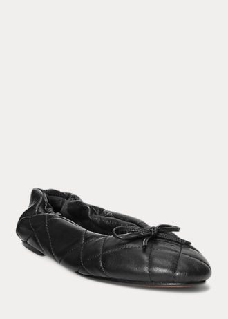 Pantofi de balet din piele de miel matlasată Ralph Lauren de damă negri