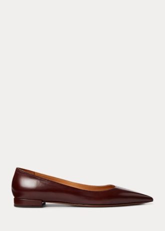 Pantofi de balet maro Ralph Lauren Kendrya din piele de vițel