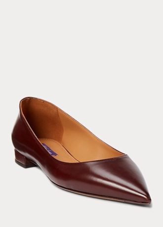 Pantofi de balet maro Ralph Lauren Kendrya din piele de vițel
