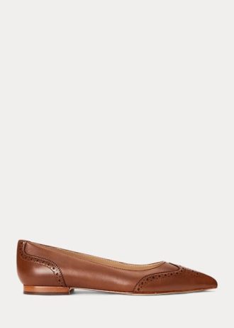 Pantofi de balet maro Ralph Lauren Loraine din piele lustruită