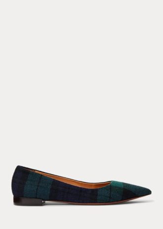 Pantofi de balet în carouri Ralph Lauren Kendrya Black Watch pentru femei verzi