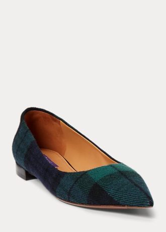 Pantofi de balet în carouri Ralph Lauren Kendrya Black Watch pentru femei verzi