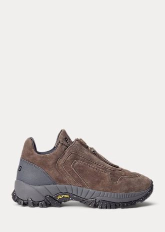 Pantofi de damă, gri închis, cu fermoar, Ralph Lauren, Grayson, din piele de căprioară