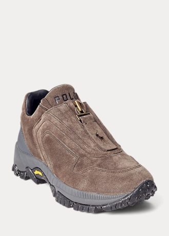 Pantofi de damă, gri închis, cu fermoar, Ralph Lauren, Grayson, din piele de căprioară