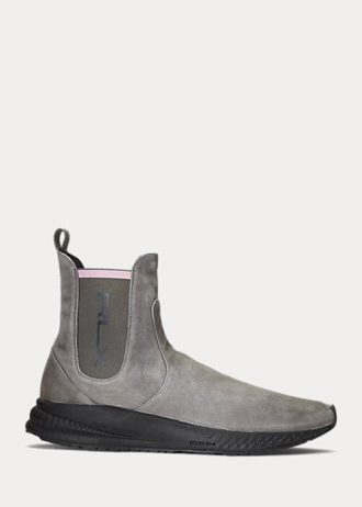 Pantofi de damă, gri, Ralph Lauren, din piele de căprioară, cu șosete
