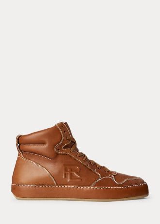 Pantofi de damă maro Ralph Lauren Jaemyn din piele de vițel înalți