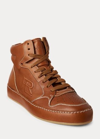 Pantofi de damă maro Ralph Lauren Jaemyn din piele de vițel înalți
