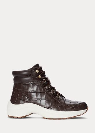 Pantofi de damă maro Ralph Lauren Rylee din piele în relief