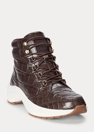 Pantofi de damă maro Ralph Lauren Rylee din piele în relief