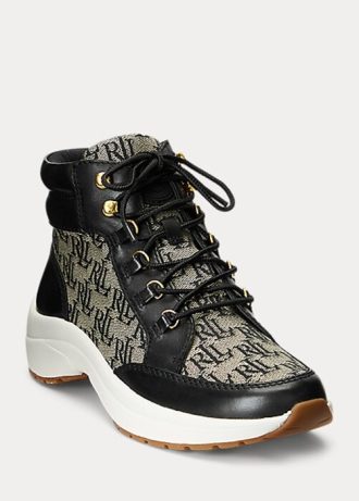 Pantofi de damă, negri/gri, Ralph Lauren Rylee, cu monogram, jacquard