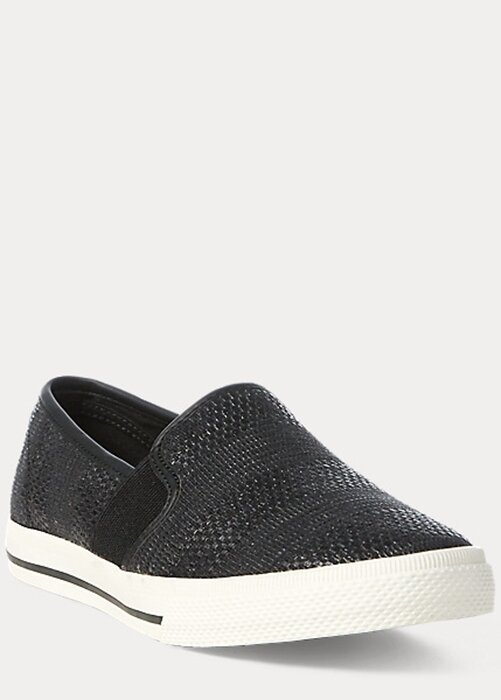 Pantofi de damă negri Ralph Lauren Jinny Woven Slip-On Pantofi de damă negri Ralph Lauren Jinny Woven Slip-On