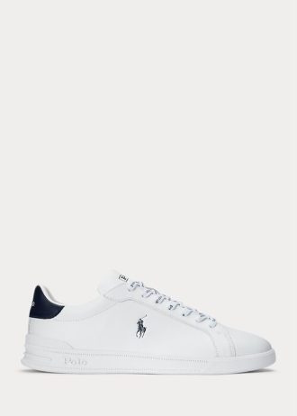 Pantofi de sport din piele Ralph Lauren Heritage Court II alb / bleumarin pentru bărbați Pantofi de sport din piele Ralph Lauren Heritage Court II alb / bleumarin pentru bărbați