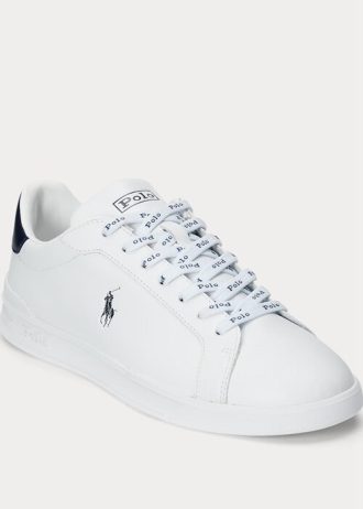 Pantofi de sport din piele Ralph Lauren Heritage Court II alb / bleumarin pentru bărbați Pantofi de sport din piele Ralph Lauren Heritage Court II alb / bleumarin pentru bărbați