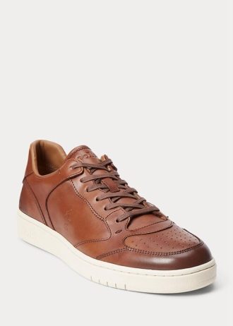 Pantofi maro din piele Ralph Lauren Court pentru bărbați Pantofi maro din piele Ralph Lauren Court pentru bărbați