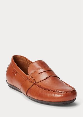 Pantofi maro pentru bărbați Ralph Lauren Reynold din piele șofer casual Pantofi maro pentru bărbați Ralph Lauren Reynold din piele șofer casual