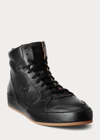 Pantofi negri pentru bărbați Ralph Lauren Jaemyn din piele de vițel înalți