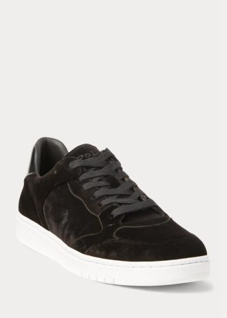 Pantofi negri Ralph Lauren Court din catifea pentru bărbați