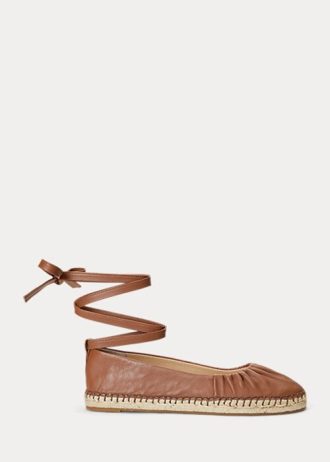 Pantofi plat cu șireturi din piele nappa Cecilia Ralph Lauren maro de damă Pantofi plat cu șireturi din piele nappa Cecilia Ralph Lauren maro de damă