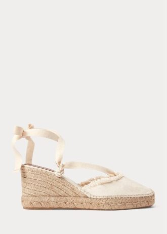 Pantofi plat cu pană de pânză Ralph Lauren, crem, cu franjuri Pantofi plat cu pană de pânză Ralph Lauren, crem, cu franjuri