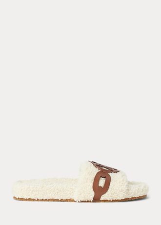 Pantofi plat din shearling cu finisaje din piele Ralph Lauren Dixie de damă crem Pantofi plat din shearling cu finisaje din piele Ralph Lauren Dixie de damă crem