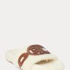 Pantofi plat din shearling cu finisaje din piele Ralph Lauren Dixie de damă crem