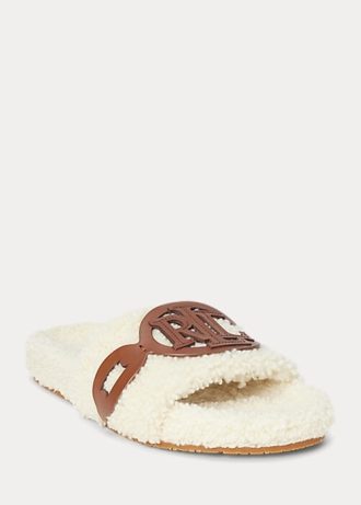 Pantofi plat din shearling cu finisaje din piele Ralph Lauren Dixie de damă crem Pantofi plat din shearling cu finisaje din piele Ralph Lauren Dixie de damă crem