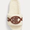 Pantofi plat din shearling cu finisaje din piele Ralph Lauren Dixie de damă crem